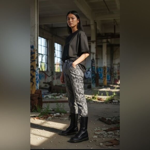 VERSACE Grecian print black and silver designer Pants. 29 - Picture 12 of 12